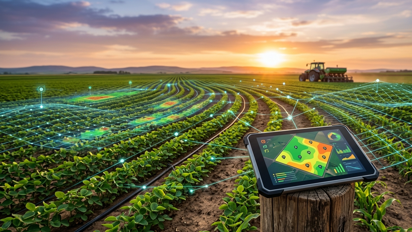 Receta agronómica digital y tecnología de agricultura de precisión en el campo.