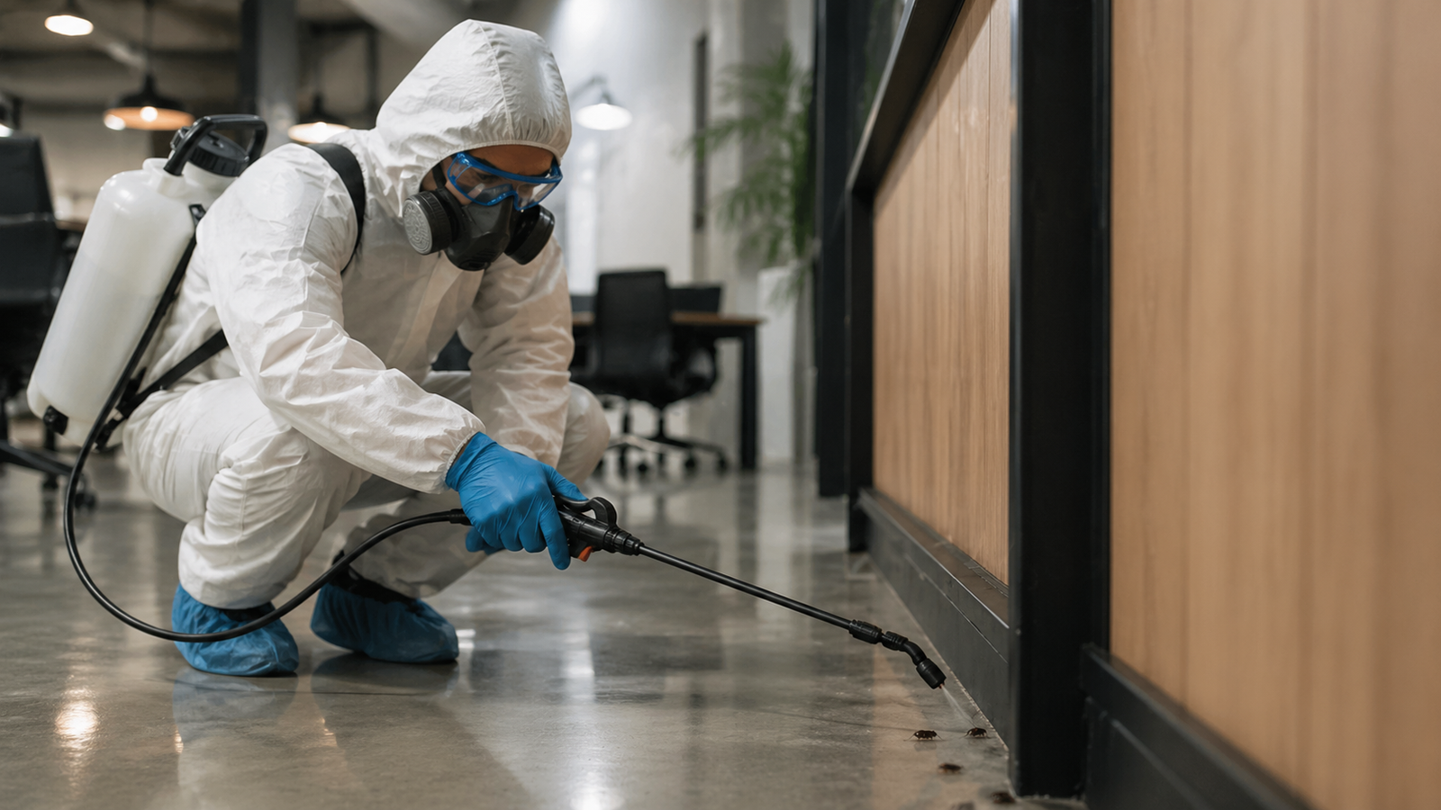 fumigacion en caba tecnico aplicando control de plagas en oficina