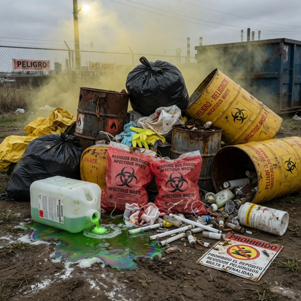 Declaración jurada de residuos peligrosos en Argentina con manejo inadecuado de sustancias químicas en entorno industrial