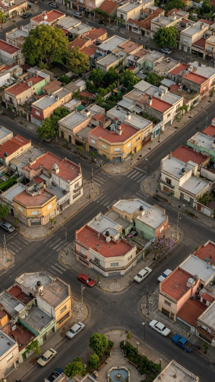 Vista aérea de un barrio residencial típico de CABA que ilustra el contexto urbano para cumplir con los requisitos para habilitar un local de comidas para llevar y rotisería en CABA.