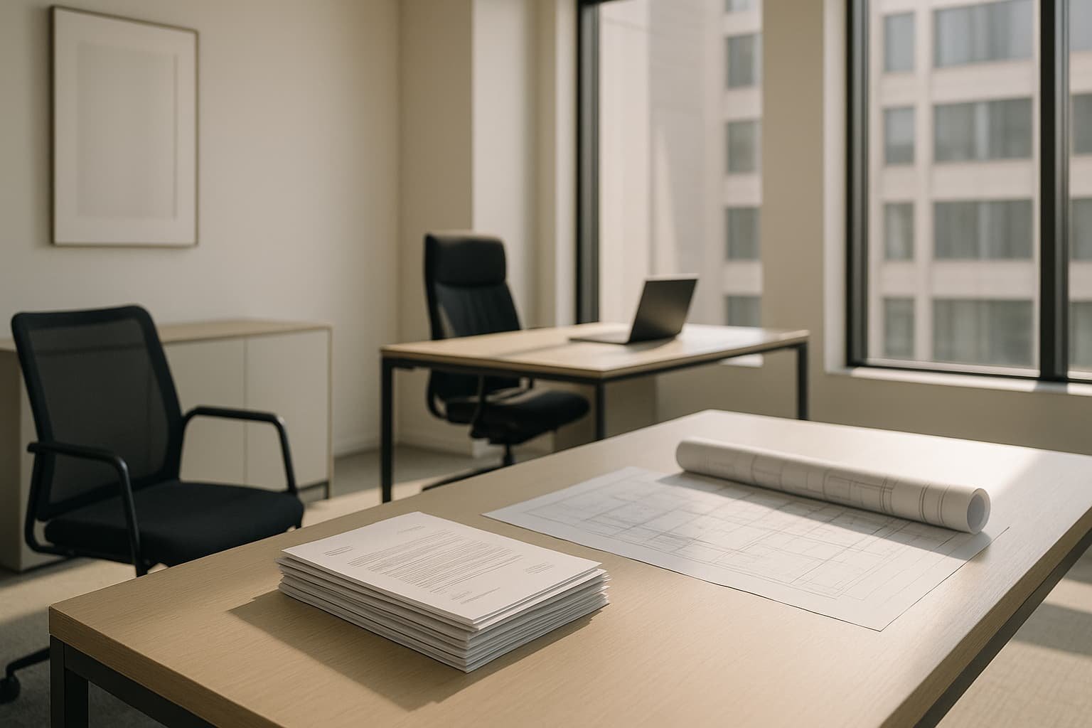 Oficina profesional para habilitaciones en CABA Oficina luminosa con planos de arquitectura y documentación para trámites de habilitación comercial en la Ciudad de Buenos Aires.