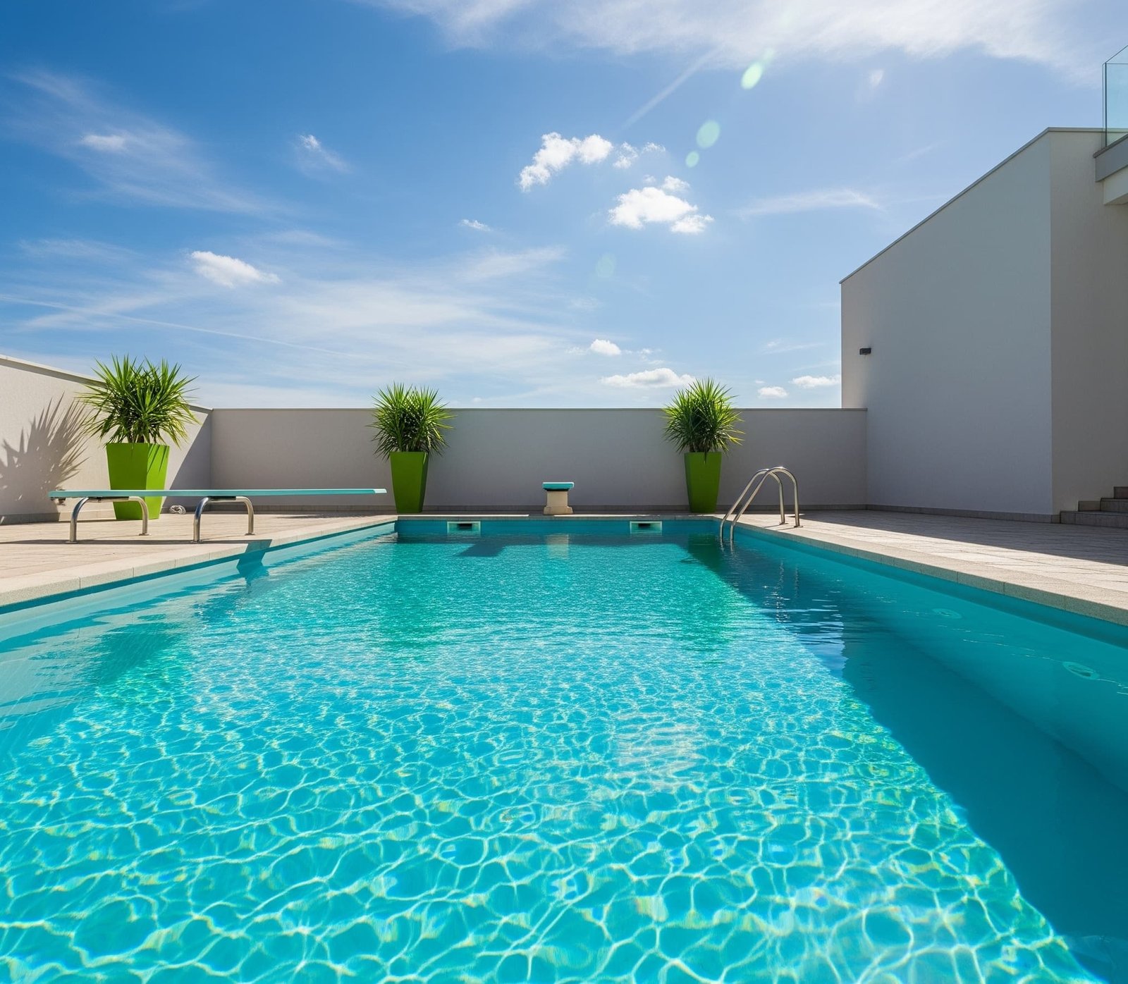 Curso de Limpieza y Mantenimiento de Piscinas Piscina limpia y clara con técnico aplicando cloro para su mantenimiento.