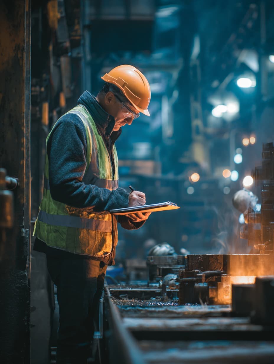 medición de carga térmica en el trabajo Técnico en seguridad laboral realizando medición de carga térmica con instrumental especializado en ambiente industrial.